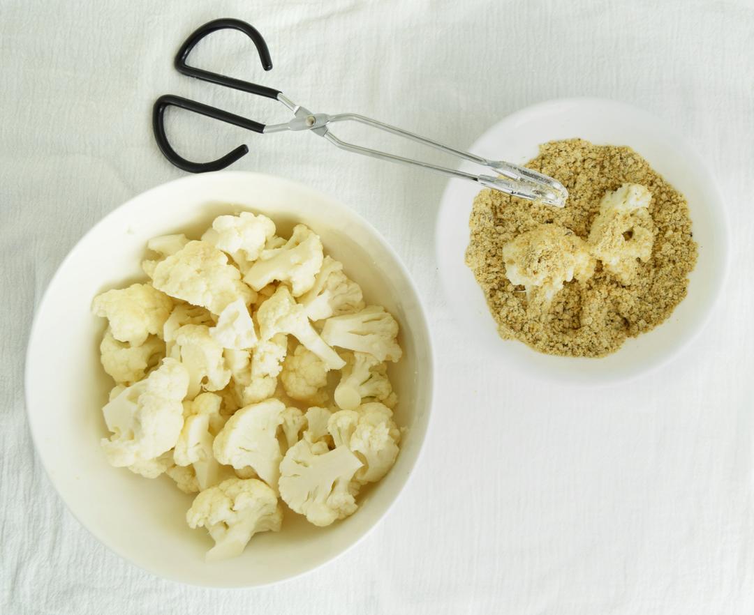 cauliflower florets dredged in flour mixture