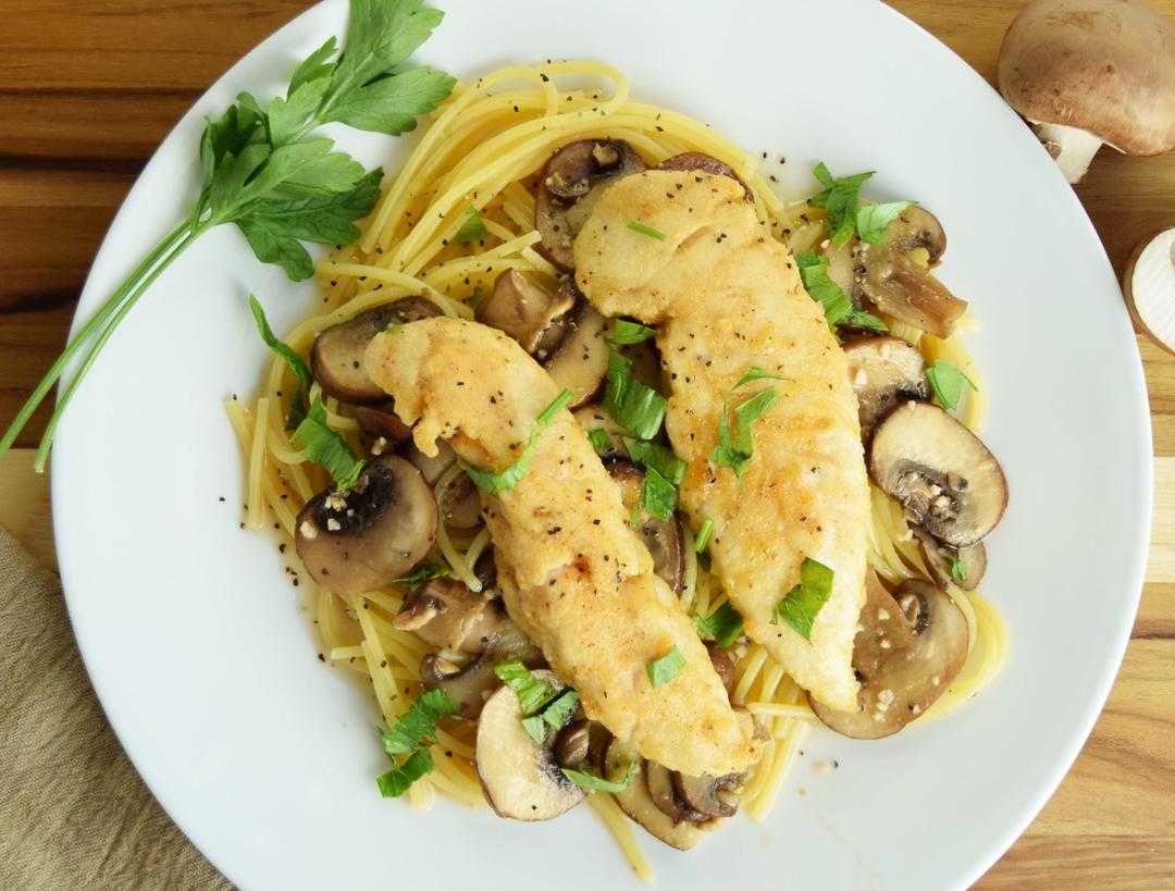 chicken marsala on gluten-free pasta noodles