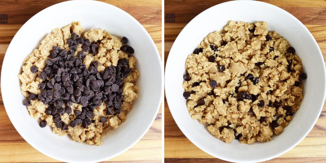 Chocolate chips added to cookie dough