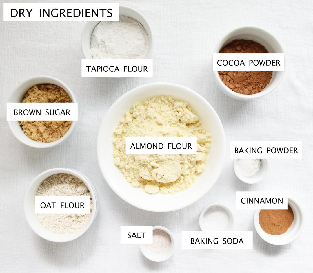 photo of dry ingredients in separate labeled bowls