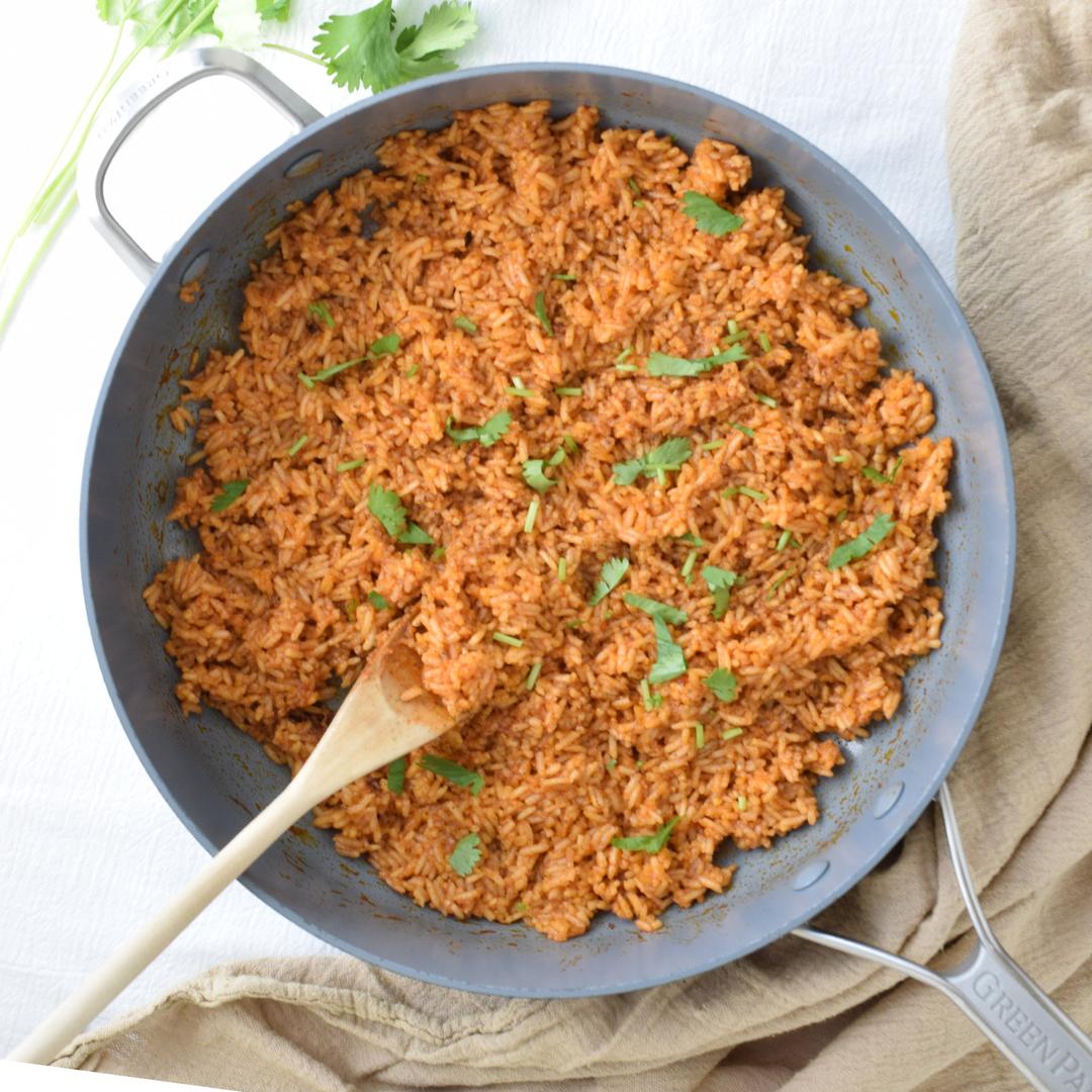 finished mexican rice in a pan