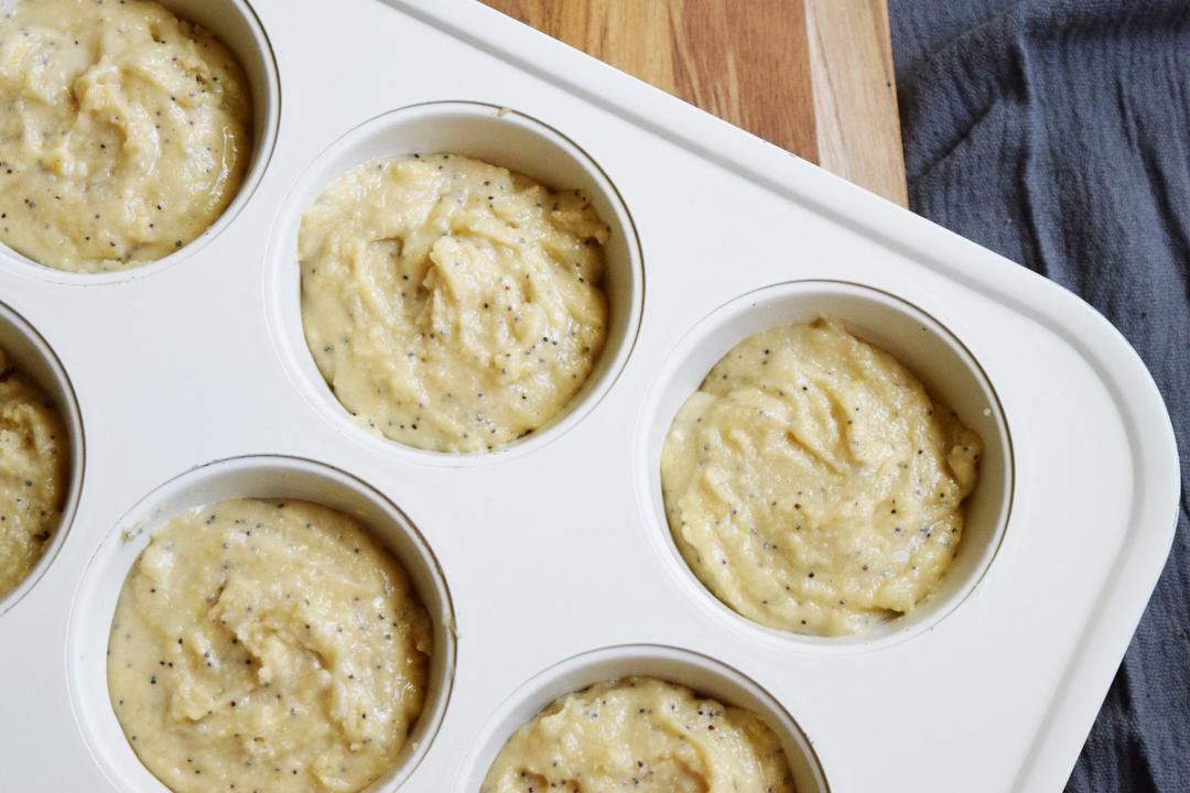 Unbaked Muffins unbaked lemon poppyseed muffins in pan